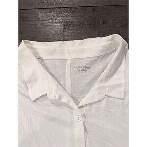 Eileen Fisher Washed Organic Cotton Poplin 3xl Classic Collar Short Shirt White